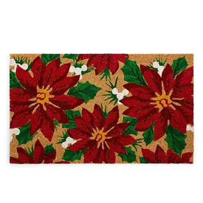 North Pole Trading Co . Poinsettia Indoor Outdoor Rectangular Doormat In Red