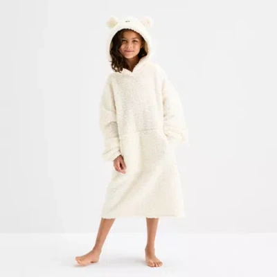 North Pole Trading Co . Polar Bear Little & Big Kid Unisex Sherpa Hooded Long Sleeve Matching Family Nightgown In White