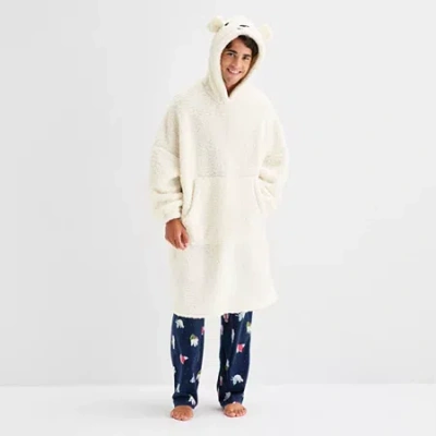 North Pole Trading Co . Polar Bear Unisex Adult Sherpa Hooded Long Sleeve Matching Family Nightgown In White