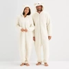 North Pole Trading Co . Polar Bear Unisex Adult Sherpa Hooded Long Sleeve Matching Family One Piece Pajama In White