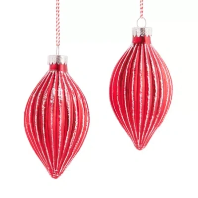 North Pole Trading Co . Red Pleated Drop Set 2-pc. Christmas Ornament