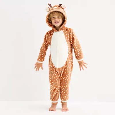 North Pole Trading Co Babies' . Reindeer Toddler Unisex Plush Hooded Long Sleeve Matching Family One Piece Pajama In Brown