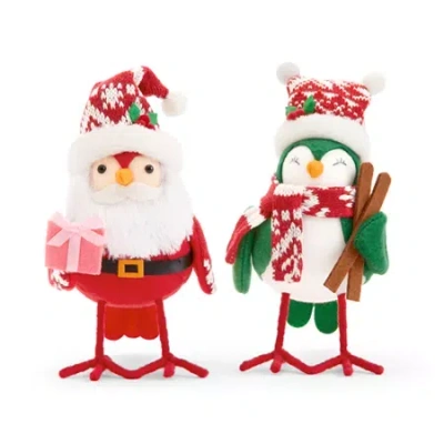 North Pole Trading Co . Santa And Ski Bird Set 2-pc. Christmas Tabletop Decor In Red
