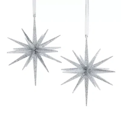 North Pole Trading Co . Silver Starburst Set 2-pc. Christmas Ornament