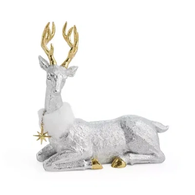 North Pole Trading Co . Sitting Reindeer Christmas Tabletop Decor In Silver