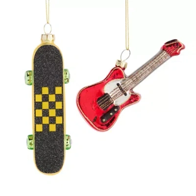 North Pole Trading Co . Skate Board And Guitar Set Set 2-pc. Christmas Ornament In Red