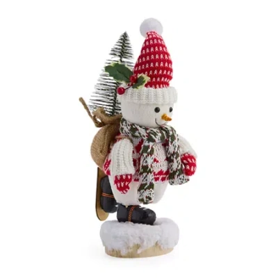 North Pole Trading Co . Skating Mini Snowman Christmas Tabletop Decor In Red