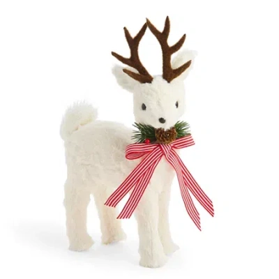 North Pole Trading Co . Standing White Fuzzy Reindeer Christmas Tabletop Decor
