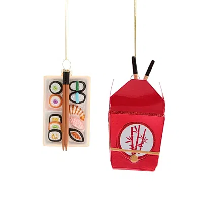 North Pole Trading Co . Sushi And Take Out Box 2-pc. Christmas Ornament In White