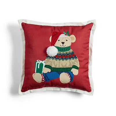 North Pole Trading Co . Teddy Bear Holiday Square Throw Pillow In Red