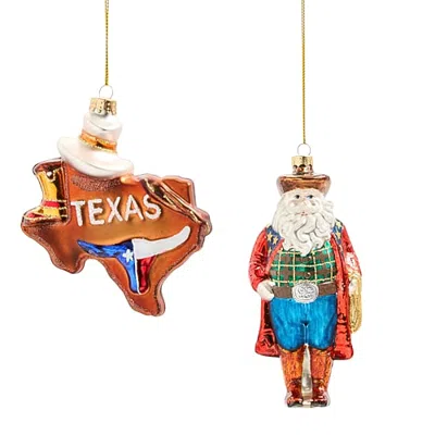 North Pole Trading Co . Texas And Santa 2-pc. Christmas Ornament In Yellow