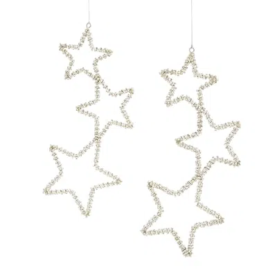 North Pole Trading Co . Triple Stars 2-pc. Christmas Ornament In Silver