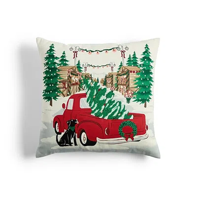 North Pole Trading Co . Truck Dog Holiday Square Throw Pillow In Red