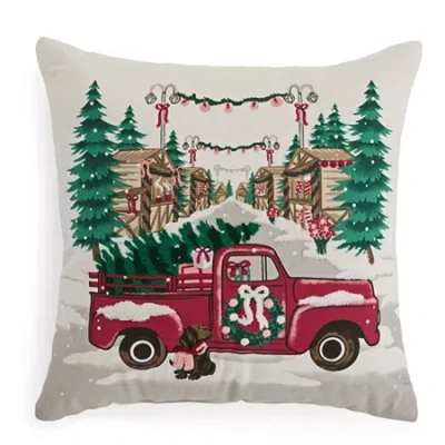 North Pole Trading Co . Truck Dog Square Throw Pillow In White