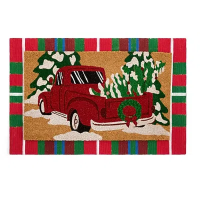 North Pole Trading Co . Truck Set Indoor Outdoor Rectangular Doormat In Red