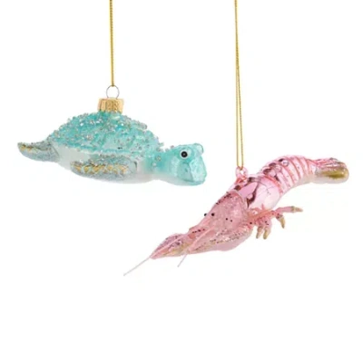 North Pole Trading Co . Turtle And Lobster Set 2-pc. Christmas Ornament In Red