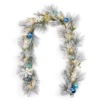 North Pole Trading Co . White Blue Christmas Indoor Garland