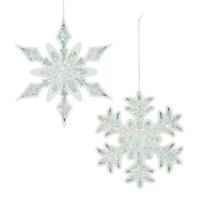 North Pole Trading Co . Wood Star Set 2-pc. Christmas Ornament In White