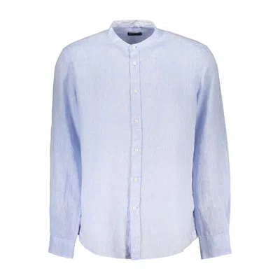 North Sails Linen Mandarin-collar Shirt In Blue