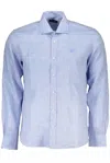 North Sails Light Blue Linen Men Shirt In Blue