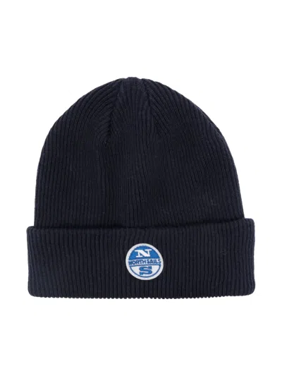 North Sails Kids' Logo-appliqué Ribbed Beanie In Blue
