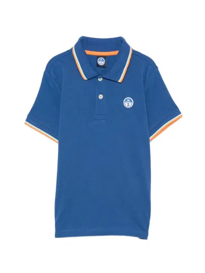 North Sails Kids' Logo-patch Tipped Polo Shirt In Blue