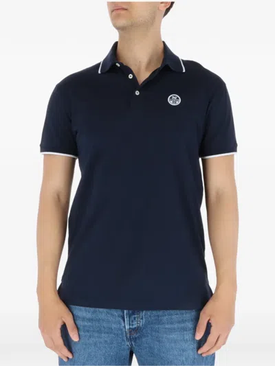 North Sails Logo-patch Tipped Polo Shirt In Blue