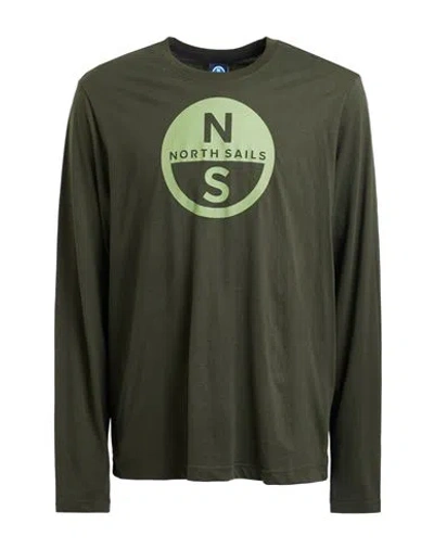 North Sails Man T-shirt Dark Green Size L Cotton In Gold
