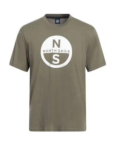 North Sails Man T-shirt Military Green Size S Cotton In Gray