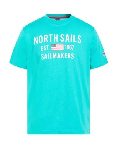 North Sails Man T-shirt Turquoise Size M Cotton In Blue