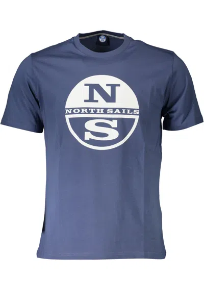North Sails Blue Printed Round Neck Tee With Logo