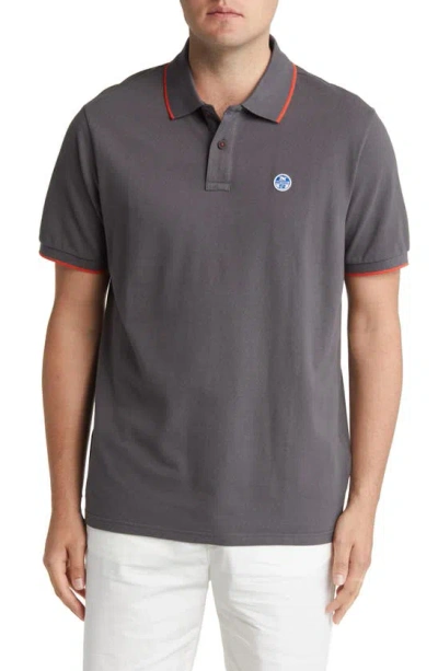 North Sails Tipped Stretch Cotton Polo In Asphalt