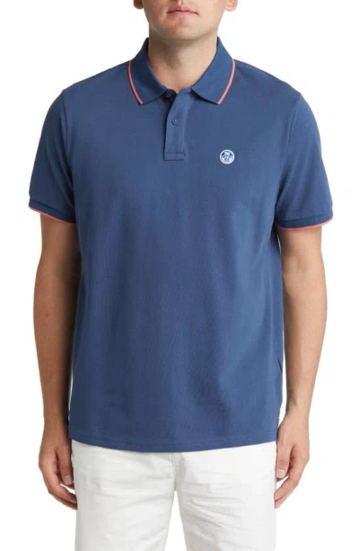 North Sails Tipped Stretch Cotton Polo In Denim