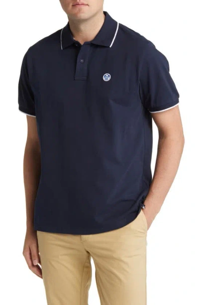 North Sails Tipped Stretch Cotton Polo In Navy