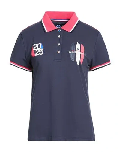 North Sails Woman Polo Shirt Navy Size M Cotton, Elastane In Blue