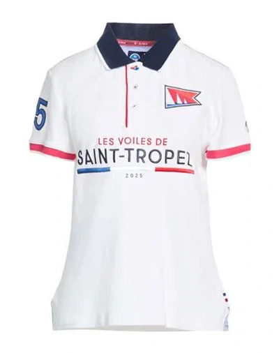 North Sails Woman Polo Shirt White Size L Cotton, Elastane In Gold