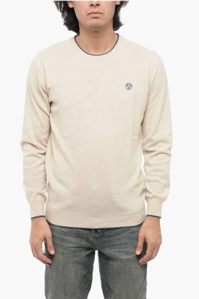 North Sails Wool Blend Crewneck Sweater With Contrasting Edges In Beige