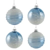 North Star Stripes And Snowflakes Shiny Glass Ball Christmas Ornaments In Blue