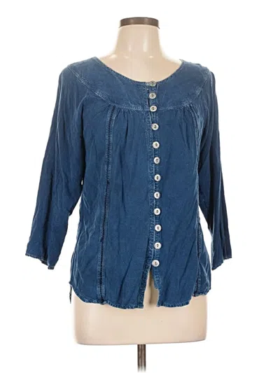 Pre-owned North Style 3/4 Sleeve Button Down Shirt In Blue