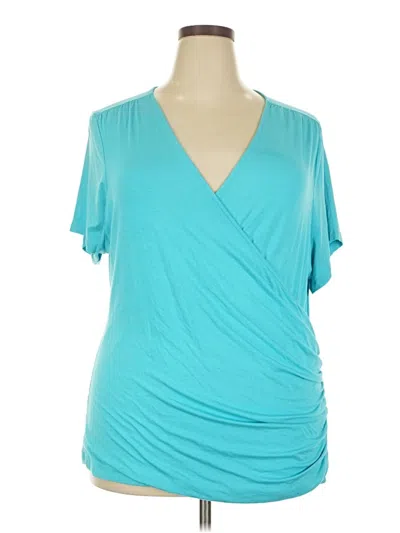 Pre-owned North Style Short Sleeve Top Teal One Shoulder Neckline Tops In Blue