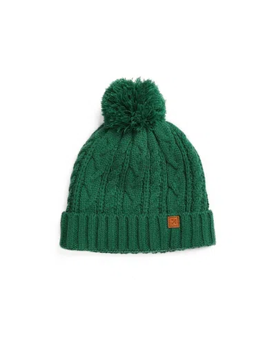 Northern Classics Unisex Cable Knit Pom-pom Hat In Pine Green