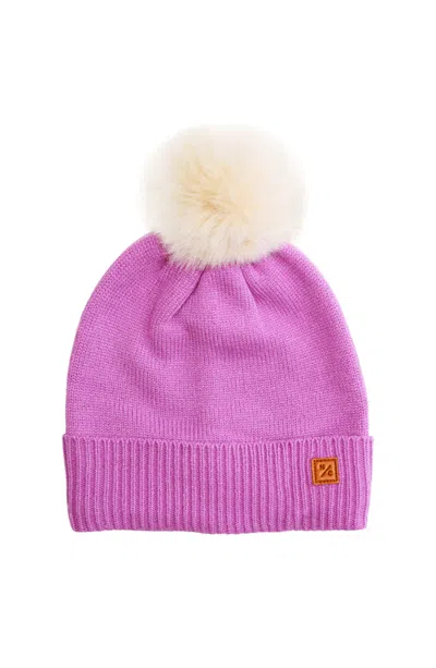 Northern Classics Knit Winter Hat With Faux Fur Pom (baby) In Pink Lavender