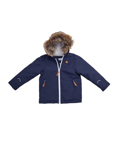 Northern Classics Kids' Unisex Insulated Summit Winter Ski Jacket In Navy, Removable Faux Fur, Waterproof