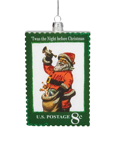 NORTHERN LIGHTS DNU UNPROFITABLE NORTHLIGHT 3.5IN GREEN USPS SANTA STAMP INTWAS THE NIGHT BEFORE CHRISTMASIN GLASS C