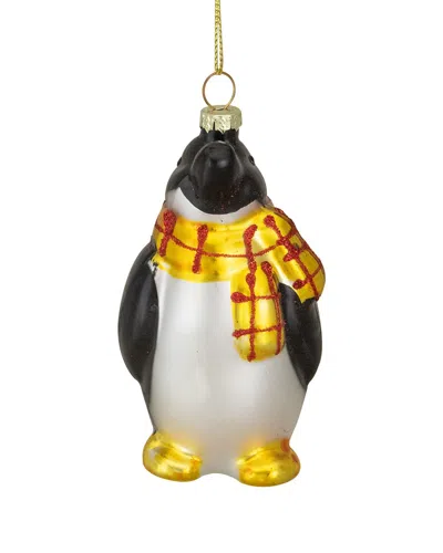 NORTHERN LIGHTS DNU UNPROFITABLE NORTHLIGHT 3.75IN BLACK WHITE AND YELLOW GLASS PENGUIN CHRISTMAS ORNAMENT