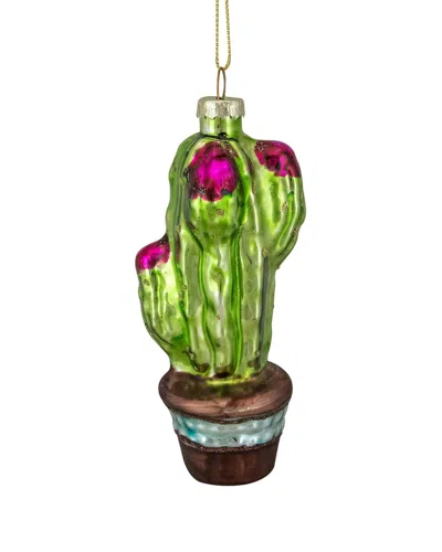 Northern Lights Dnu Unprofitable Northlight 4.75in Green And Pink Potted Cactus Glass Christmas Ornament