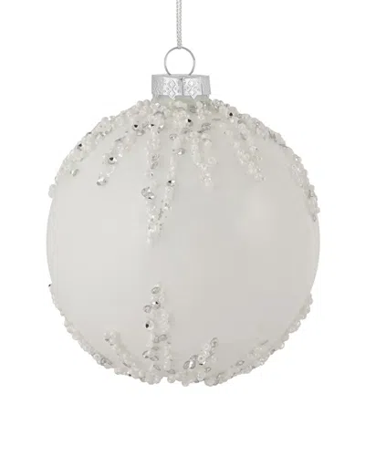 NORTHERN LIGHTS DNU UNPROFITABLE NORTHLIGHT 4IN WHITE AND SILVER SEQUINS CHRISTMAS GLASS BALL ORNAMENT