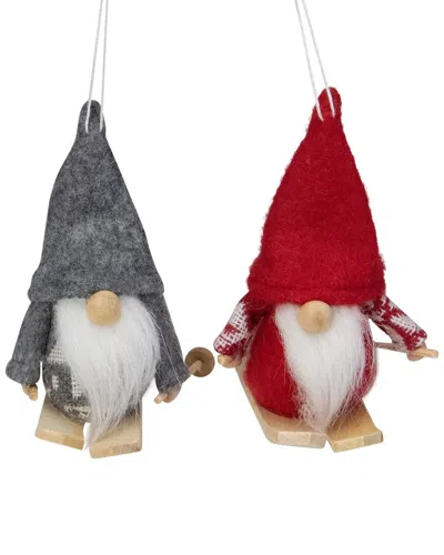 Northern Lights Dnu Unprofitable Northlight Set Of 2 Gray And Red Skiing Santa Gnome Christmas Ornaments 4in