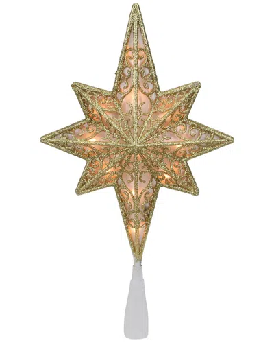Northern Lights Northlight 10in Lighted Gold Frosted Star Of Bethlehem With Scrolling Christmas Tree Topper - Clear 