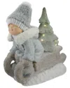 Northern Lights Northlight 15in Beige And Green Lighted Boy On A Sled Christmas Decoration In Green